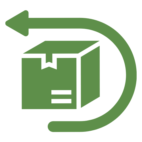 Green icon of a box with an arrow indicating return on a green background
