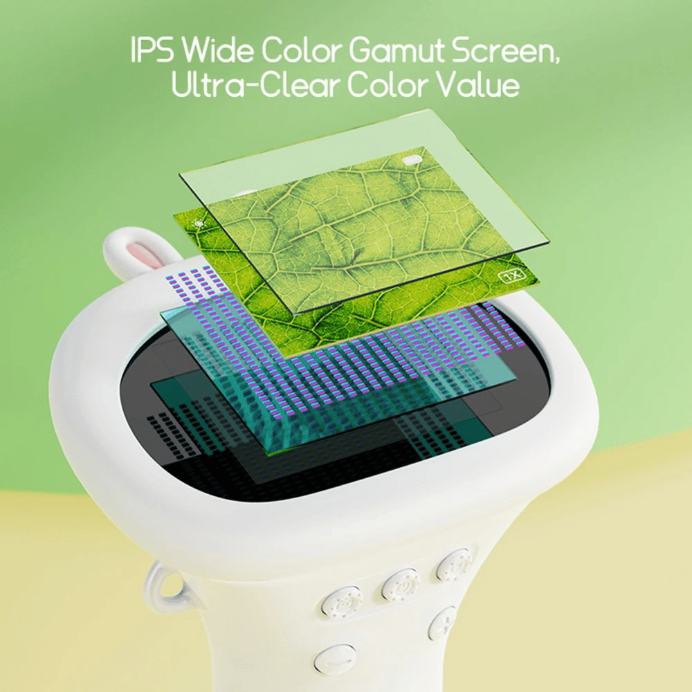 Electronic device with a screen displaying green leaves on a green background