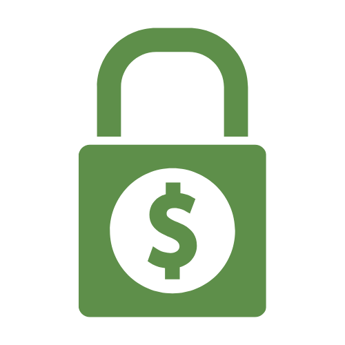 Green lock icon with a dollar sign symbol on a green background